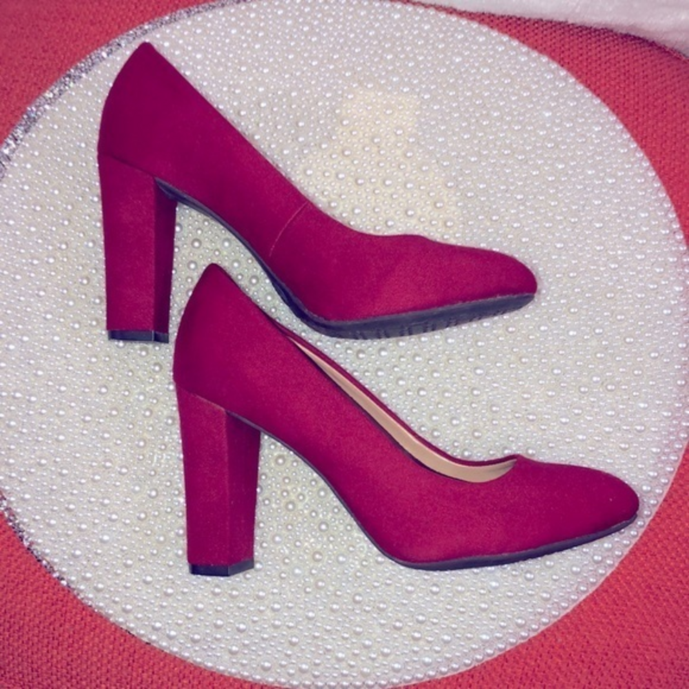 Nerina Faux Suede Red Block Heels‎